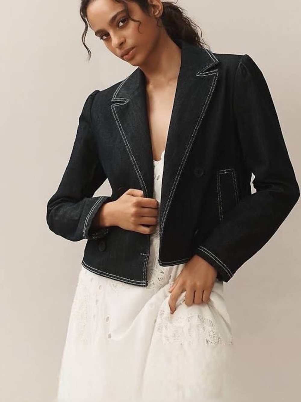 Maeve Dark Indigo Double-Breasted Denim Blazer-Small-NWT